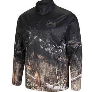 NWT Mens Colosseum Mississippi State Black Realtree Camo 1/4 Zip Jacket